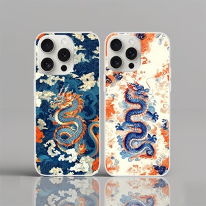 Chinese Dragon Handyhülle, blauer Drache, Flexi case