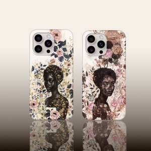 Zwart telefoonhoesje voor meisjes, trendy telefoonhoesje met bloemen, Samsung/ iPhone 15, 14, 13, stoer hoesje