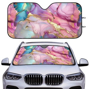 Pink Marble Car Sunshade - Stylish Windshield Protector, Car Sunshade
