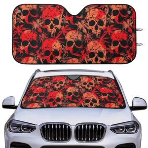 Gothic Red Skull on Black Car Sunshade - Unique Auto Accessory, Car Sunshade