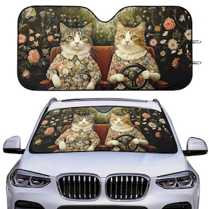 Vintage Cat Print Car Sunshade - Victorian Era Inspired, Car Sunshade