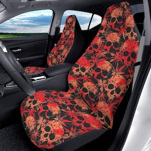 Skull Print Car Seat Protector - Unique Halloween Decor for Your Ride, Front Car Seat Covers