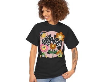 Peace Flower Graphic Tee: Unisex Heavy Cotton Vintage T-Shirt