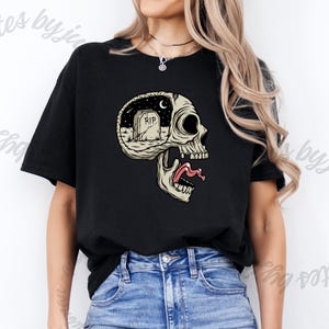 Camiseta con estampado de calavera, camiseta de esqueleto, camiseta gótica, ropa de Halloween, top de estilo oscuro