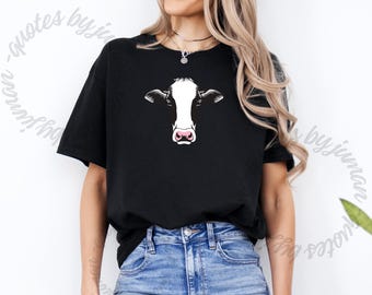 Söt ko-t-shirt med grafisk design | Unisex bomullströja | T-shirt med bondgårdsdjur | Avslappnad topp med djurälskare | Rolig ko-tröja