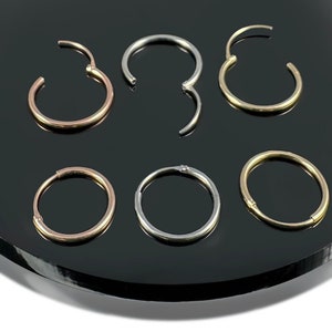 Hinged Sleeper Hoop Ring 9K/14K Solid Yellow/White/Rose Gold Nose Ear Body Piercing Jewelry Minimalist Style Basic Earrings - Single pc