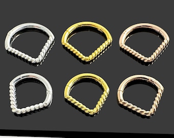 925 Sterling Silver Segment Clicker Ring Twisted Triangle - 8mm/10mm Diameter - Silver/Gold-Plated/Rose Gold-Plated Nose Septum Clicker 16G
