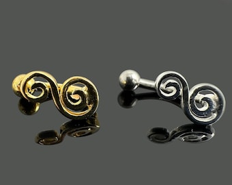 Eyebrow Ring 925 Sterling Silver Musical Note Design - Silver/Gold-Plated Charm - Steel Bar 16G/1.2mm Curved Rook Piercing Handmade Jewelry