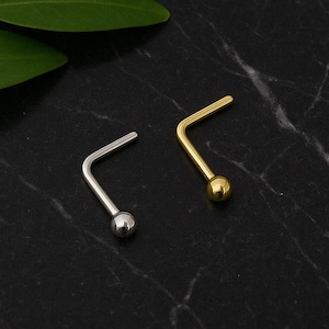 Piercing de nariz em L com ponta arredondada | Aço cirúrgico 316L | 20G (0,8 mm) e 18G (1,0 mm) | Disponível em tamanhos de esfera de 1,5 mm a 3 mm | Presente perfeito para ela