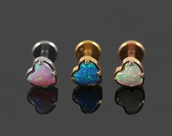 Piercing de titanio para cartílago con pequeño corazón de ópalo (1,2 mm, rosca interna), titanio, PVD oro/PVD oro rosa, barra de 6 mm.