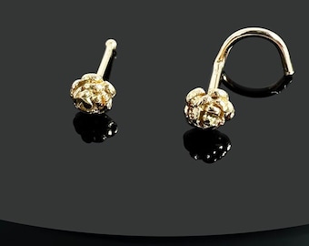 9KT Solid Gold Corkscrew Round Prong Set CZ Nose Ring Pin 9KT Solid Gold Corkscrew Round Prong Set CZ Nose Ring Pin