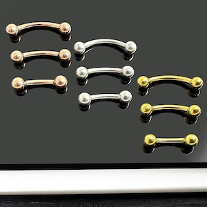 Aro curvo para ceja en plata de ley 925 - Piercings de ceja de 16 g - Barra de 6 mm, 8 mm y 10 mm - Joyería para piercing Rook de plata lisa/chapada en oro