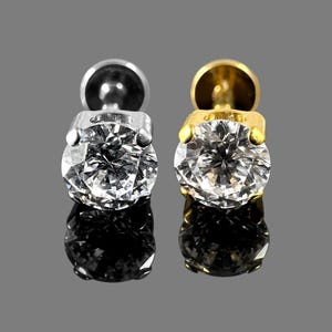 Round CZ Jewelled Threadless Push-Fit Flat Back Tragus, Helix & Cartilage Stud | G23 Grade Titanium | Available in Multiple Sizes and Colour