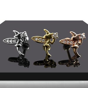 CZ Jewelled Fairy Tragus, Helix & Cartilage Stud | 316L Surgical Steel | 16G (1.2mm) | Steel, Gold PVD and Rose Gold PVD | Gift for Girls