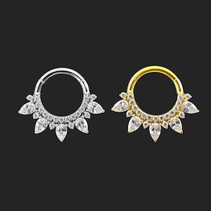 Teardrop CZ Jewelled Hinged Segment Clicker Ring | G23 Grade Titanium | 16G (1.2mm) | Available in Titanium and Gold PVD | Gift For Her