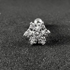 Micro CZ Jewelled Flower Tragus, Helix & Cartilage Stud | 316L Surgical Steel | 16G (1.2mm) | Elegant Piercing Jewellery | Gift For Her