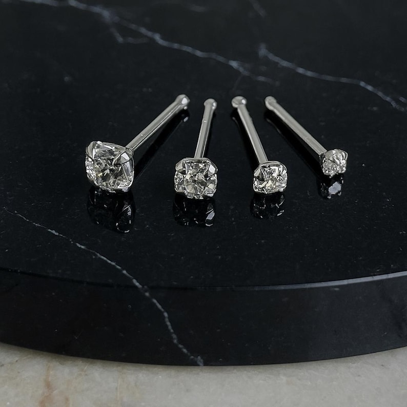 9K Weißgold Nasenknochen Ohrstecker - Minimalistischer handgefertigter Nasenschmuck, 22 Gauge Ball End Piercing Bild 2