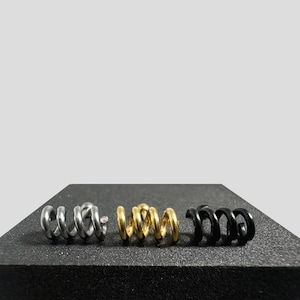 Spring Coil Tragus, Helix & Cartilage Stud | 316L Surgical Steel | 16G (1.2mm) | 6mm Bar Length | Steel, Gold PVD and Black Anodised
