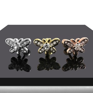 Micro CZ Jewelled Butterfly Tragus, Helix & Cartilage Stud | 316L Surgical Steel | 16G (1.2mm) | Steel, Gold PVD and Rose Gold PVD