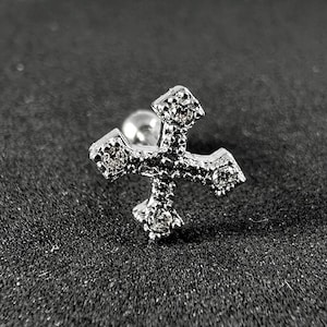 Micro Setting Jewelled Irish Cross Tragus, Helix & Cartilage Stud | 316L Surgical Steel | 16G (1.2mm) | Elegant Jewellery | Gift For Her