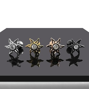 CZ Jewelled Sun Tragus, Helix & Cartilage Stud | 316L Surgical Steel | 16G (1.2mm) | Steel, Gold PVD, Rose Gold PVD and Black Anodised