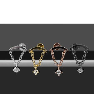Dangle Ohrring Kette mit runden CZ - Labret mit Innengewinde - Chirurgenstahl 316L - 16G / 1.2 mm Zierlicher Ohrschmuck