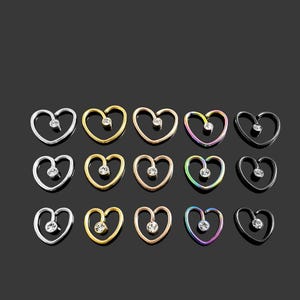 Gem Drop Heart Single Closure Daith, Cartilagem e Piercing de Nariz - Aço Cirúrgico 316L –18G(1 mm) - 7 mm, 8 mm e 10 mm - Várias Opções de Cores