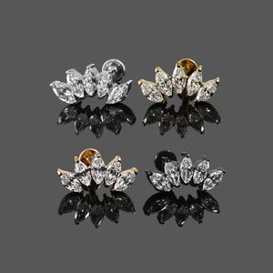 CZ Jewelled Marquise Tiara Threadless Push-Fit Flat Back Tragus, Helix & Cartilage Stud | G23 Grade Titanium | Multiple Colour and Sizes