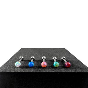 Opal Jewelled Tragus, Helix & Cartilage Stud | 316L Surgical Steel | 16G (1.2mm) | Multi Colour Opal