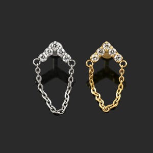 G23 Grade Titanium CZ Jewelled Chevron V Shape Cartilage Stud – Available in 16G(1.2mm) -Titanium and Gold PVD - 6mm Bar Length