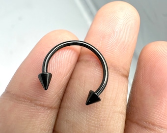 316L Surgical Steel Septum Barbell with Cone Externally Threaded Circular Nose Piercing 16G/14G Jewelry Black Anodized Spike Horseshoe Ring
