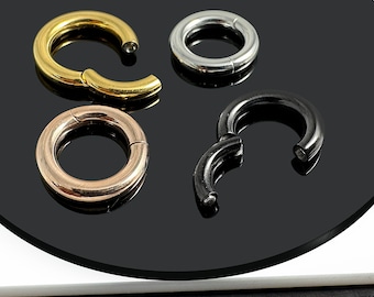 G23 Grade Titanium Gauge Segment Clicker Ring - 8G(3mm) - Titanium/Gold/Rose Gold/Black PVD 10mm/12mm - Minimalist Nose Septum Ring Hinged