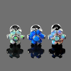 Opal Flower Threadless Push-Fit Flat Back Tragus,Helix & Cartilage Stud | G23 Grade Titanium | Available in Titanium(Plain) | Multiple Sizes