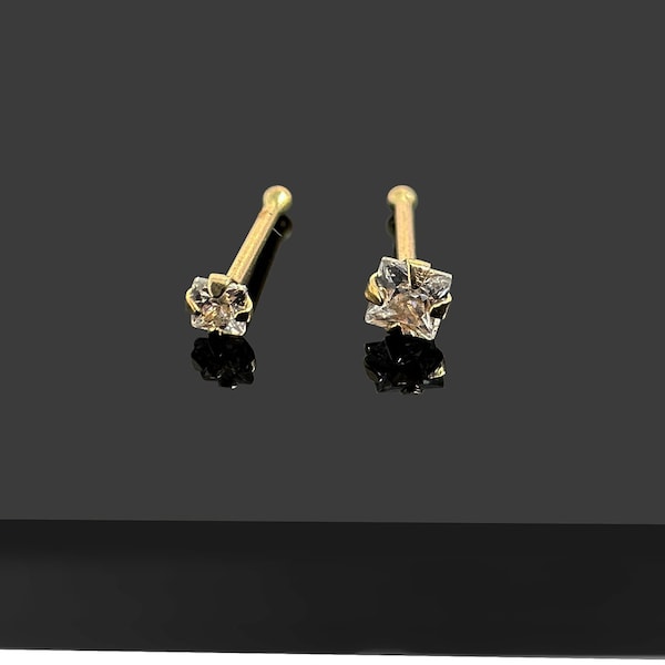 14K White Gold Nose Bone Stud with CZ Stone - 22G/0.6mm Thin Dainty CZ Nose Pin - Luxury Solid Gold Nose Piercing - Hypoallergenic Jewelry