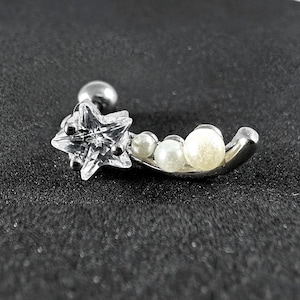 Star CZ with Pearl Jewelled Tragus, Helix & Cartilage Stud | 316L Surgical Steel | 16G (1.2mm) | Elegant Piercing Jewellery | Gift For Her
