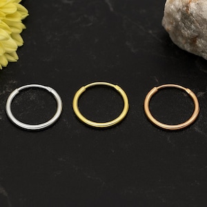Hinged Sleeper Hoop Ring 9K/14K Solid Yellow/White/Rose Gold Nose Ear Body Piercing 22G Jewelry Minimalist Style Basic Earrings - Single pc