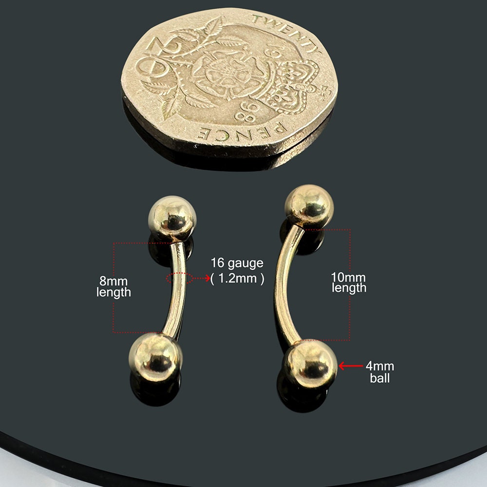 Gebogene Hantel Augenbraue Brustwarze Zunge Piercing Ring Echt 14K