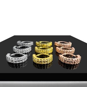 Double Row White CZ Pave Helix Ring – 316L Surgical Steel - Available in 18G(1.0mm) - Steel, Gold PVD and Rose Gold PVD - 8mm and 10mm