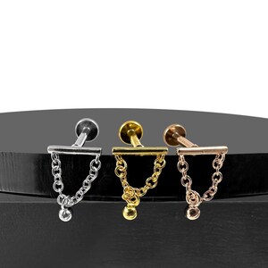 Dangle Earring Chain with Ball Bead - Internally Threaded Flat Back Labret Stud - 316L Surgical Steel - 16G (1.2mm) - Ear Piercing Jewelry