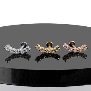 Round CZ Jewelled Internally Threaded Tragus, Helix & Cartilage Stud | 316L Surgical Steel | 16G (1.2mm) | Steel, Gold PVD and Rose Gold PVD