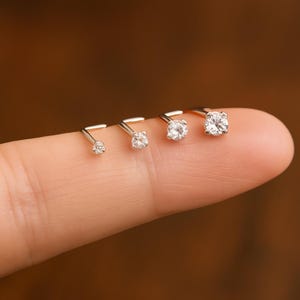 9K Rose Gold L-Bend Nose Stud – Handmade CZ Nose Pin image 5