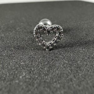 Clear CZ Jewelled Cutout Heart Tragus, Helix & Cartilage Stud | 316L Surgical Steel | 16G (1.2mm) | Gift For Her