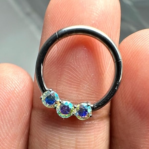 Hinged Titanium Segment Clicker Ring - Rainbow CZ Nose Segment Ring - 16G Nose/Septum/Ear/Daith Piercing Jewelry - Gift for Women