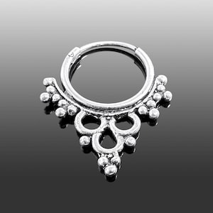 Oxidised Trio Circle with Tribal Dots Segment Hoop Rings | 925 Sterling Silver | 22G (0.6 mm) | Dainty Piercing Jewellery | Gift for Her