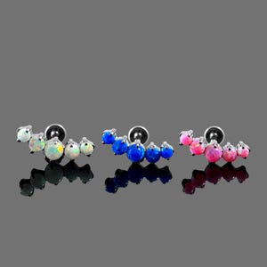 Dazzling Opal Jewelled Threadless Push-Fit Flat Back Tragus, Helix & Cartilage Stud | G23 Grade Titanium | Multiple Sizes and Opal Colours