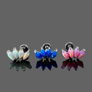 Marquise Opal Jewelled Threadless Push-Fit Flat Back Tragus, Helix & Cartilage Stud | G23 Grade Titanium | Multiple Sizes and Opal Colours