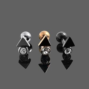 Crystal Arrow Barbell Stud – Geometric Cartilage & Helix Piercing | 316L Surgical Steel | 16G (1.2mm) | Multiple Colour Options