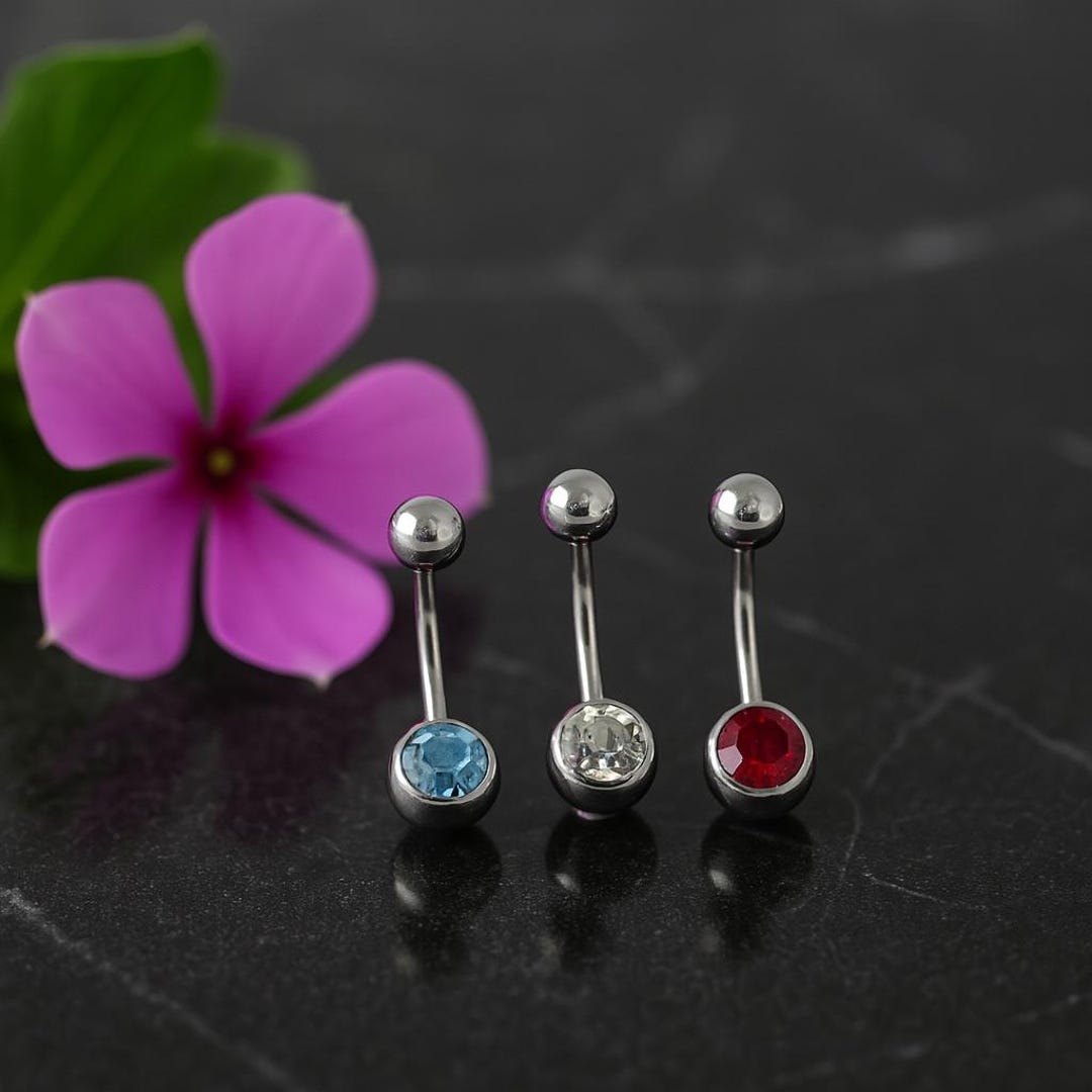CZ Jewelled Non-dangling Belly Button Ring 316L Surgical Steel