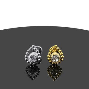 Bezel Set CZ with Tear Shaped Internally Threaded Flat Back Labret – G23 Grade Titanium - Available in 16G (1.2mm) - 6mm Bar Length