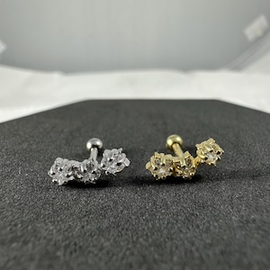Triple Star CZ-sieraden tragus, helix en kraakbeen | 316L chirurgisch staal | 16G (1,2 mm) | Verkrijgbaar in staal en goud, PVD | Cadeau voor haar
